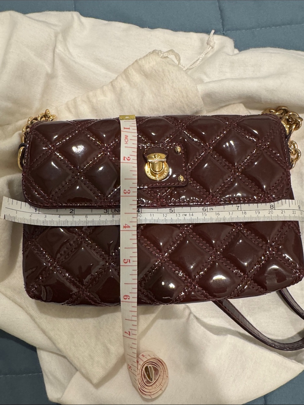 Marc Jacobs Quilted Patent Crossbody in Burgundy with Gold Hardware - Picture 6 of 6